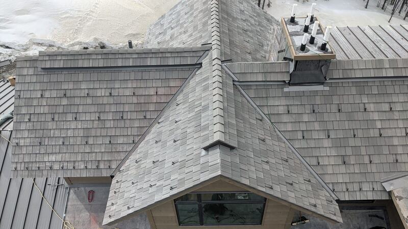 Cedar shake roof, aerial detail — Montana