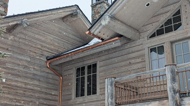 Copper gutters & downspouts, timber estate — Montana