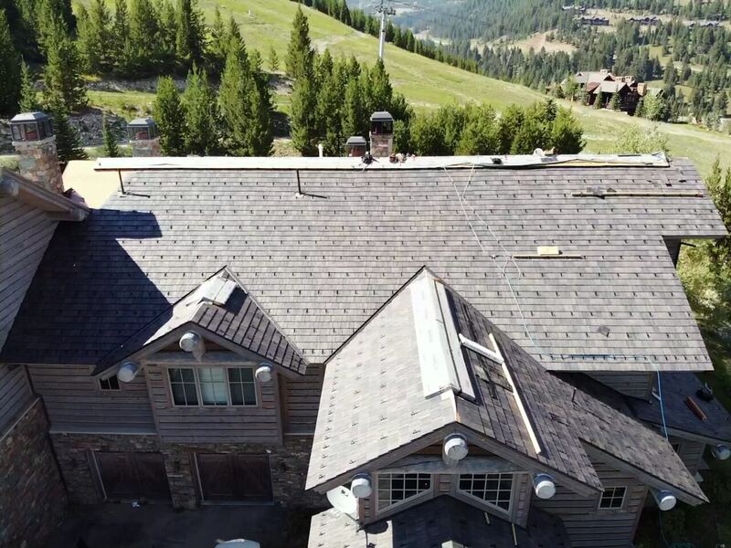 Cedar shake mountain estate (aerial) — Montana